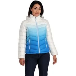 Spyder Women's Timeless Hoodie Down Jacket -Outdoor Ski Shop fw23 spyder womenstimelesshoodiedownjacket defrostcollegiate 1