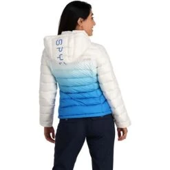 Spyder Women's Timeless Hoodie Down Jacket -Outdoor Ski Shop fw23 spyder womenstimelesshoodiedownjacket defrostcollegiate 2